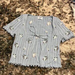 Blue Floral Knit Top